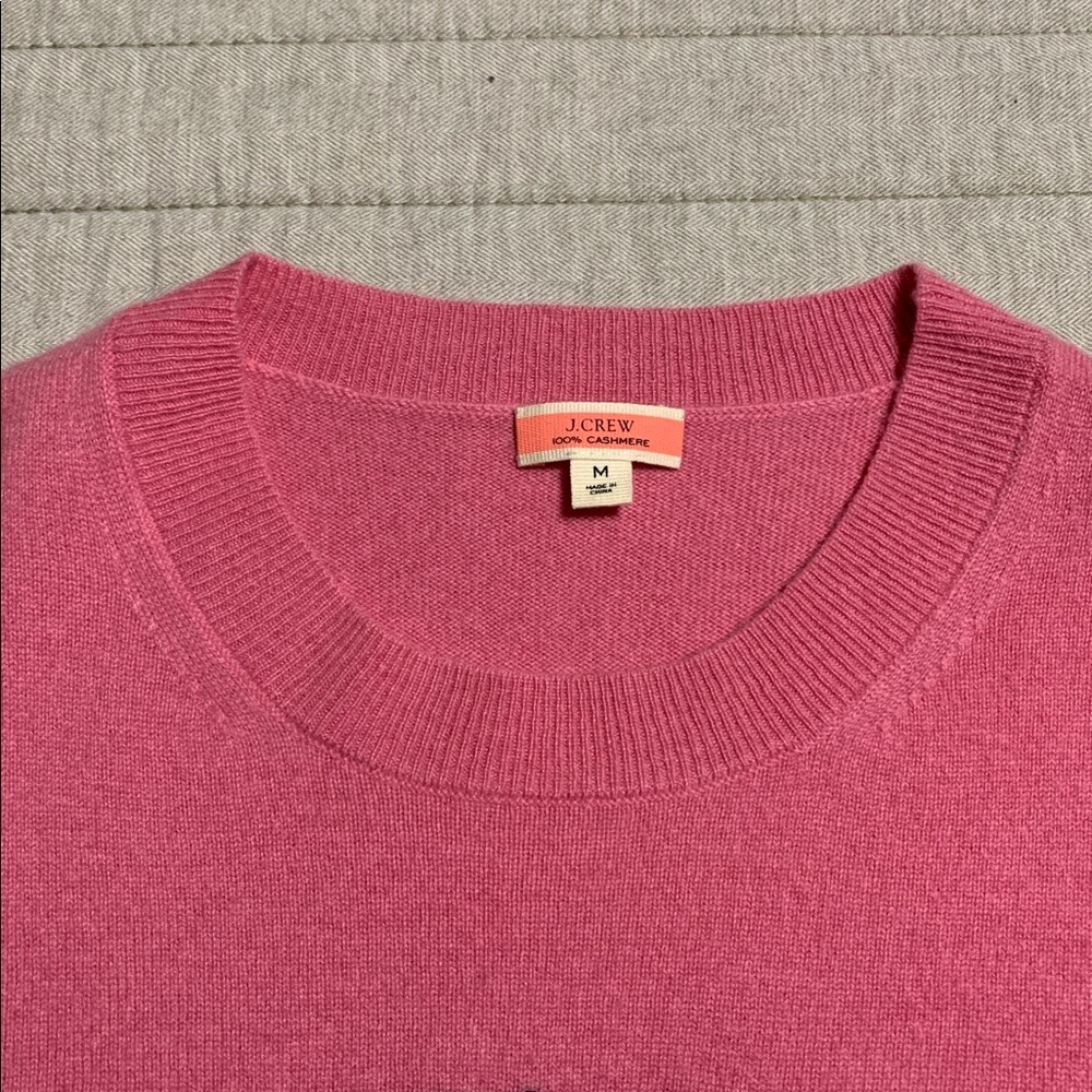 J.Crew Women Classic-Fit Pink Medium Cashmere Floral Peace Embroidery Sweater - Picture 6 of 12